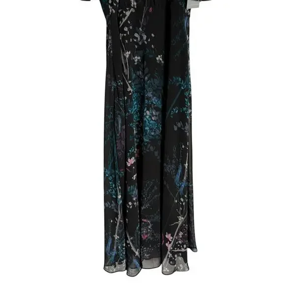Teri Jon Rickie Freeman Chiffon Capelet Black Floral Cocktail Midi Dress 8